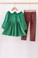 Green christmas tree applique velvet pants set