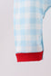 Blue gingerbread house embroidery gingham romper