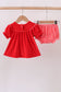 Red bow embroidery velvet bloomer set