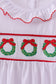 White wreath smocked ruffle pants set