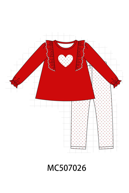 Red heart applique ruffle pants set