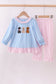 Blue puppy embroidery ruffle pants set
