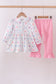 Multicolored heart smocked ruffle pants set