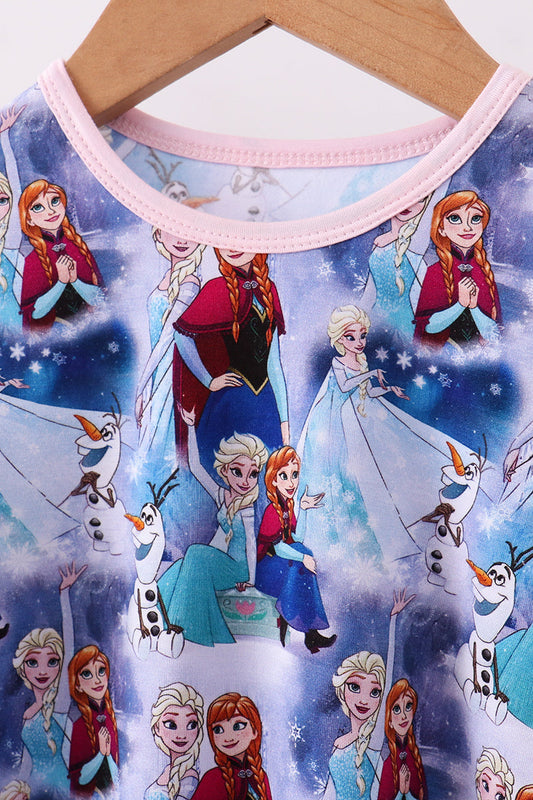 Blue frozen print bamboo pajama pants set