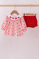 Red heart bow smocked bloomer set