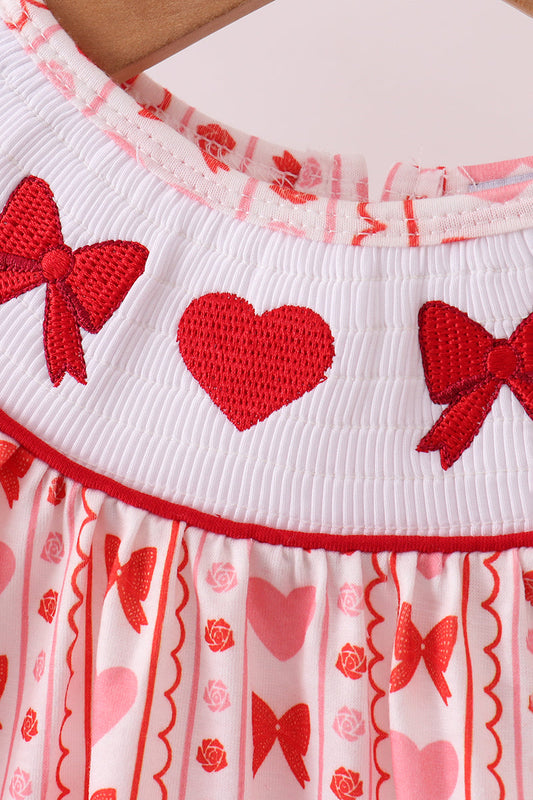 Red heart bow smocked bloomer set