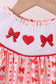 Red heart bow smocked ruffle pants set