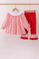 Red heart bow smocked ruffle pants set