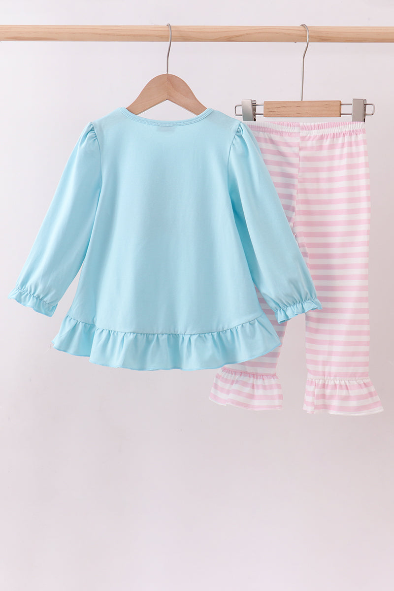 Blue truck heart applique ruffle pants set