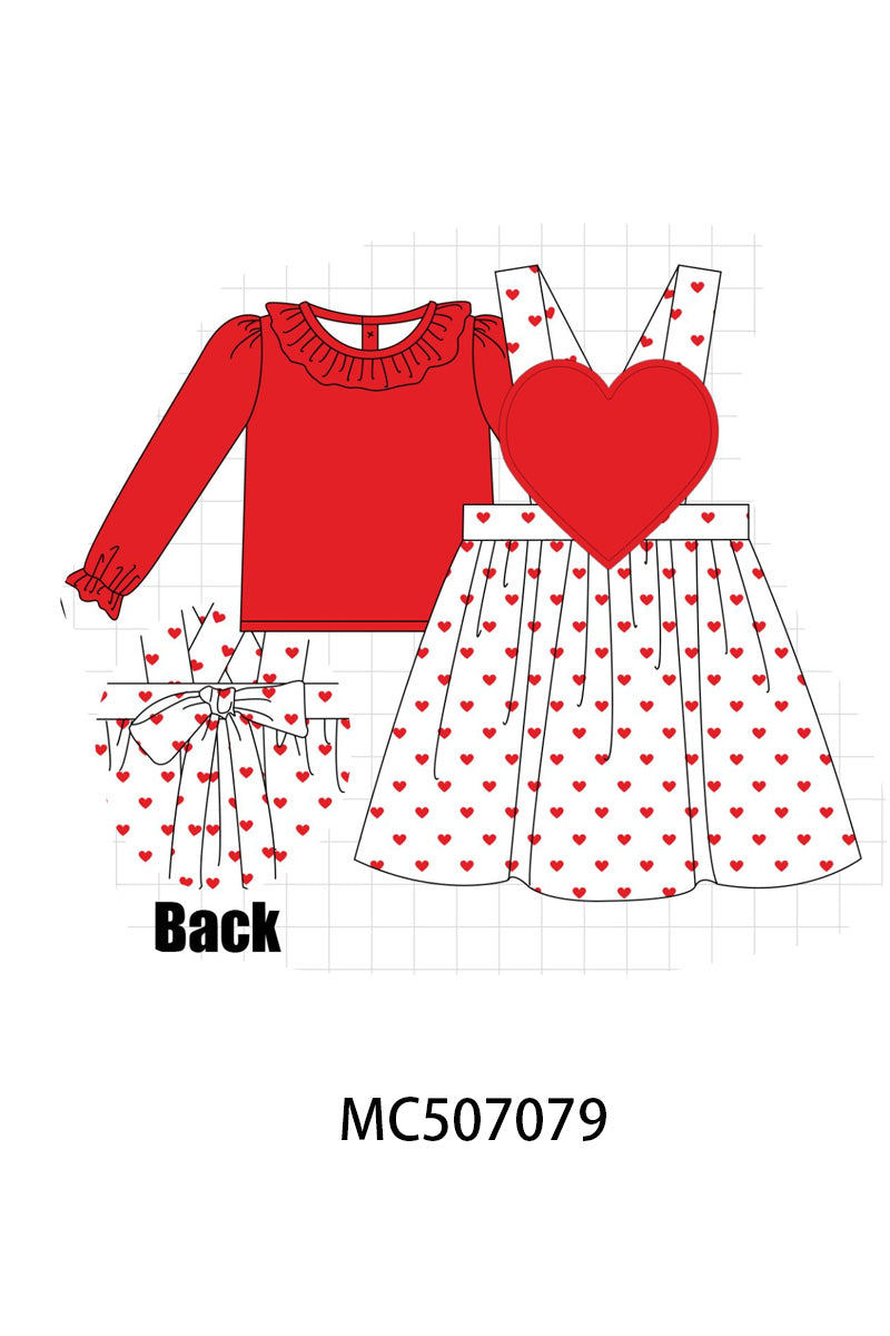 Red heart applique ruffle 2pc set