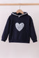 Navy heart floral applique hoodie