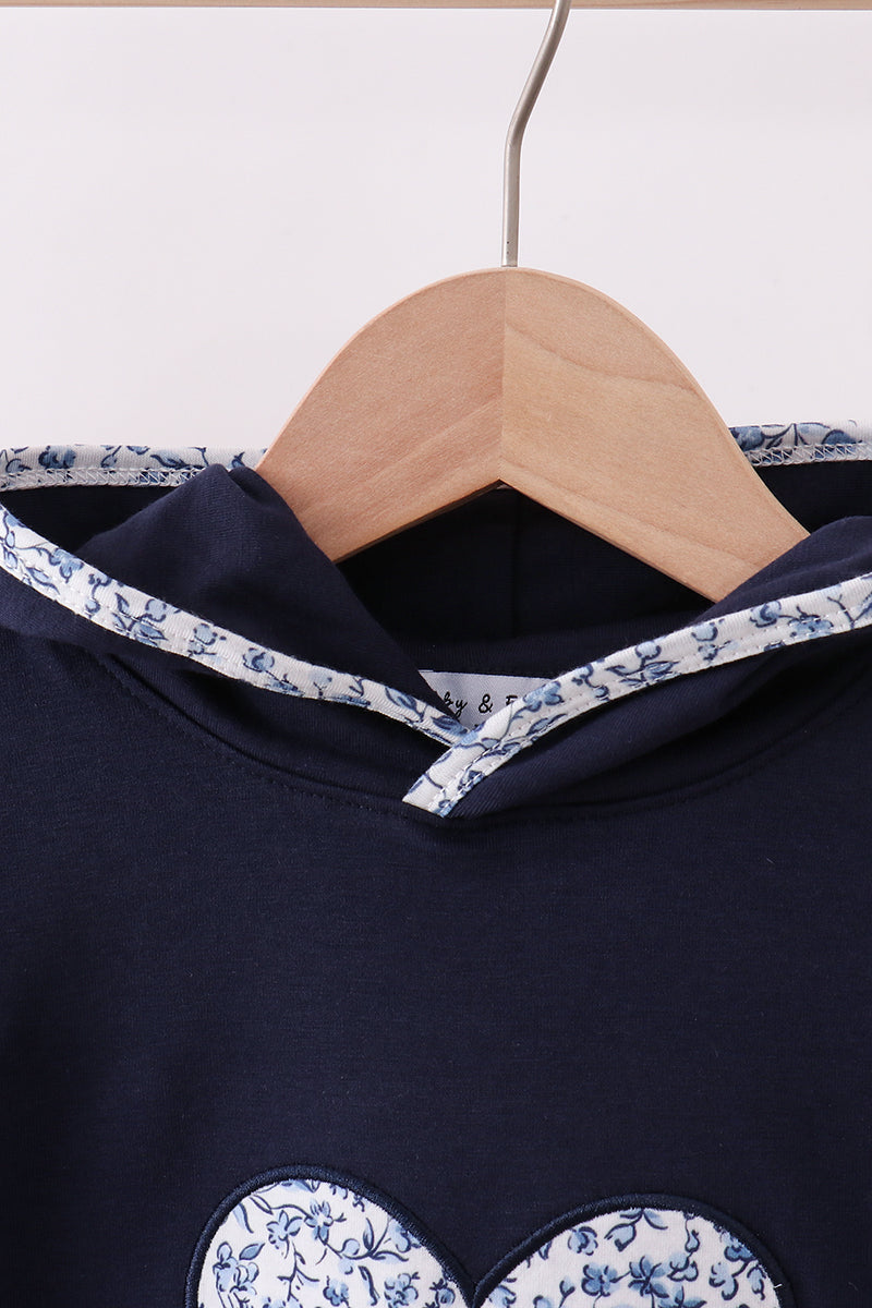 Navy heart floral applique hoodie