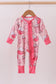 Pink heart print bamboo pajama ruffle zipper romper
