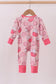 Pink heart print bamboo pajama ruffle zipper romper