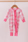 Pink heart checkered bamboo ruffle pajama zipper romper
