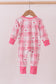 Pink heart checkered bamboo ruffle pajama zipper romper