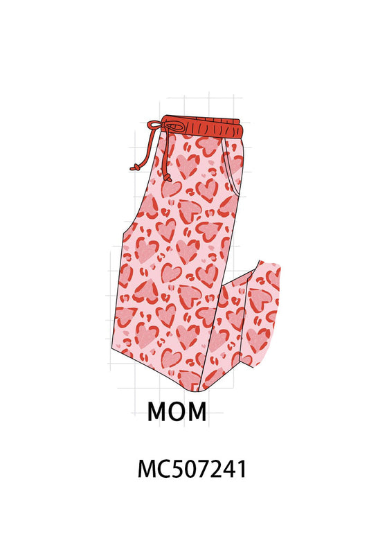 Red heart print bamboo pants