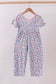 Blue chicken floral print pajama jumpsuit