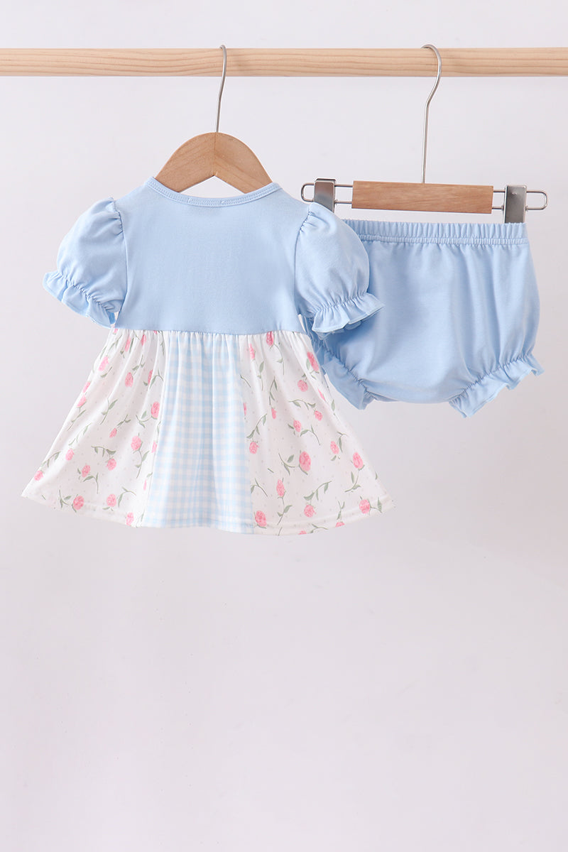 Blue floral ruffle bloomer set