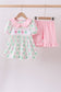 Pink clover bow embroidery shorts set