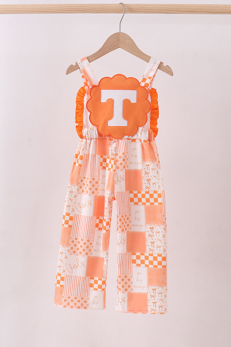 Orange Tennessee patchwork ruffle jumpsuit