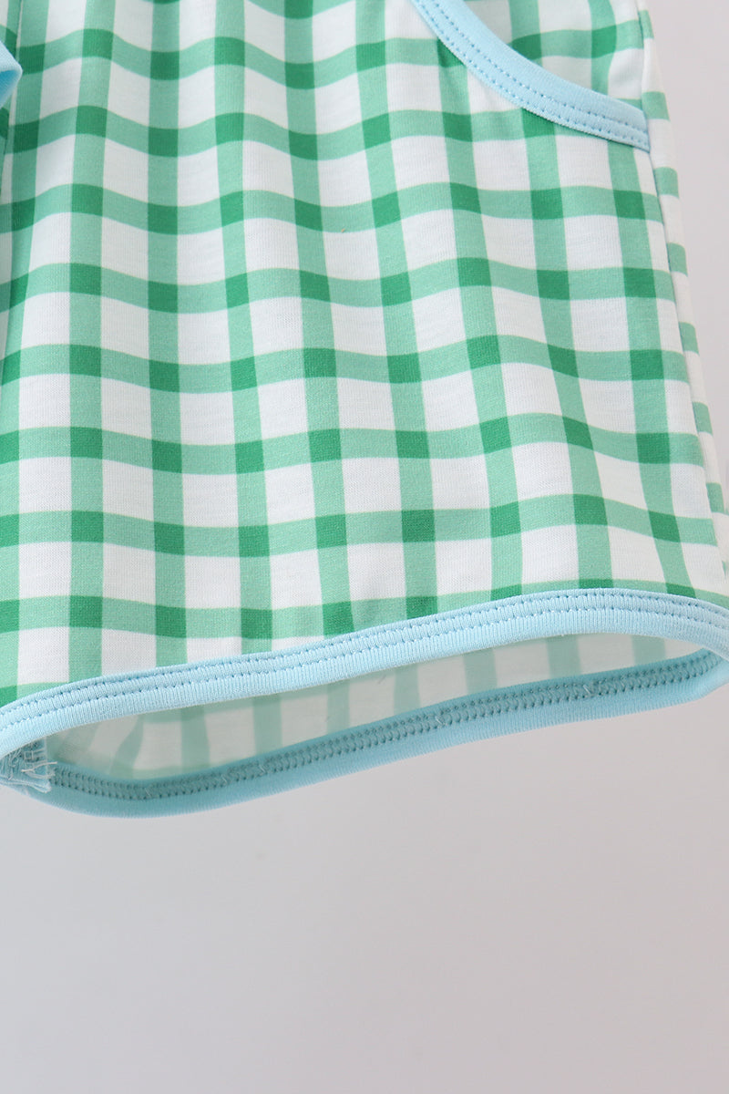 Blue clover applique shorts set