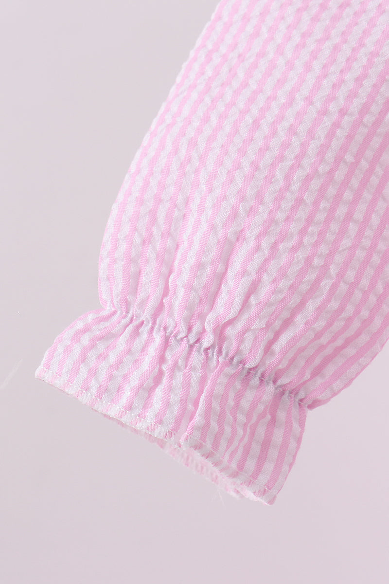 Pink clover applique seersucker bubble