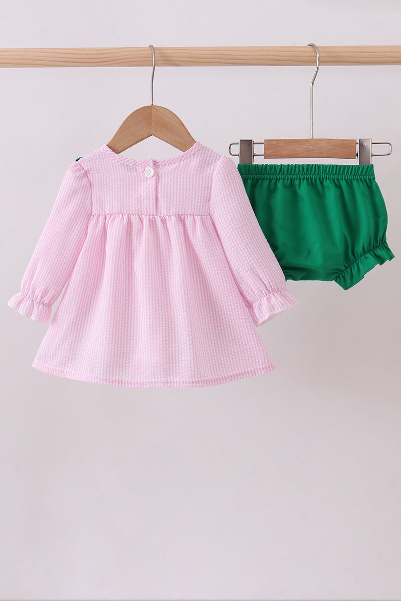 Pink clover applique seersucker bloomer set