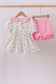 Pink bunny smocked ruffle shorts set