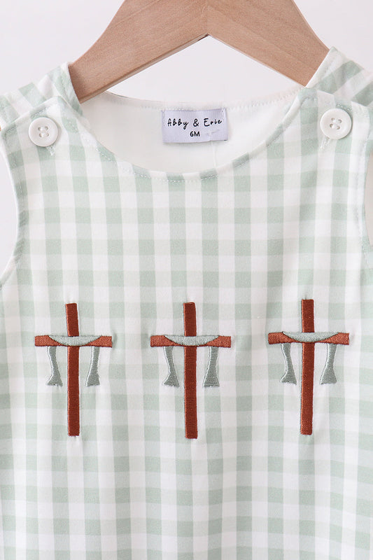 Green cross embroidery gingham jonjon