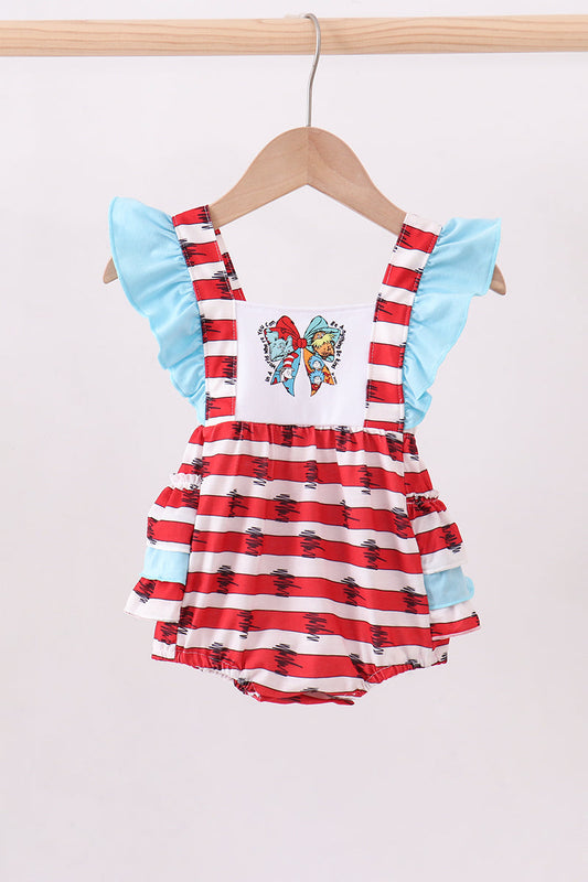 Red stripe Dr. Seuss bow ruffle bubble