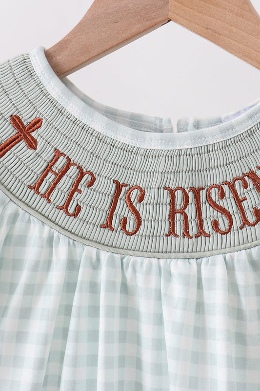 Sage he is risen smocked ruffle shorts set