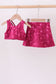 Wine red glitter skort set