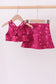 Wine red glitter skort set