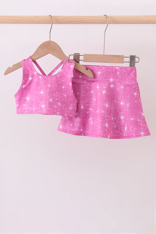 Pink glitter skort set