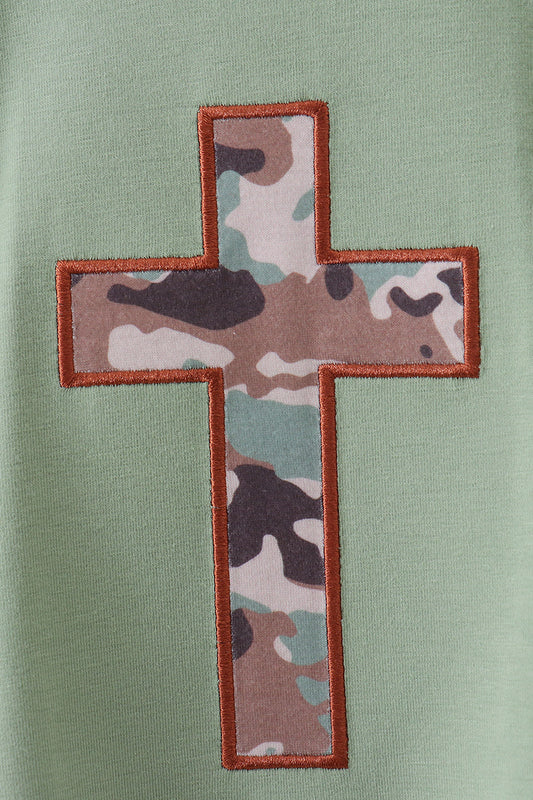 Green camoflage cross applique romper