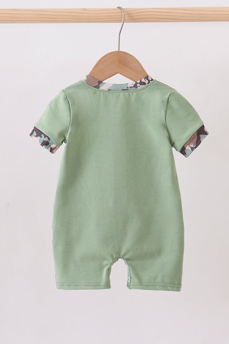 Green camoflage cross applique romper
