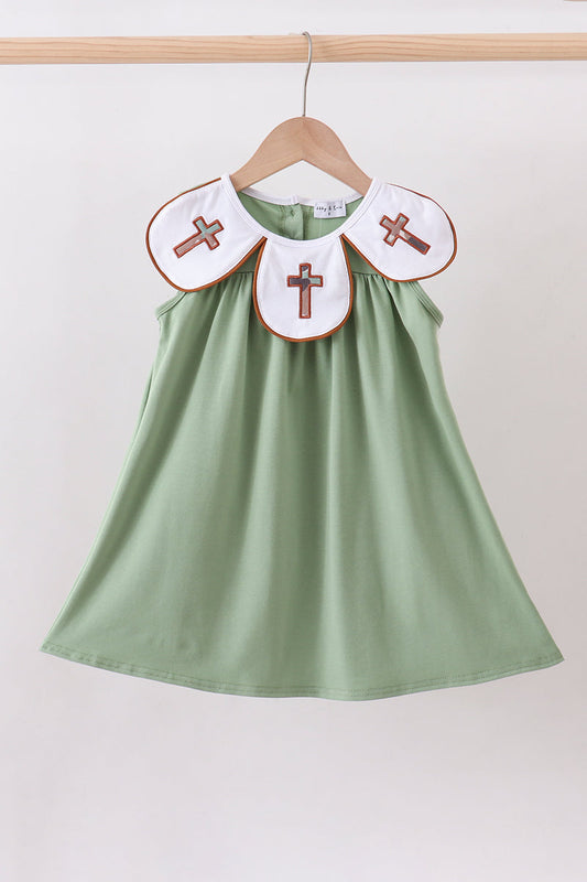 Green camoflage cross applique dress