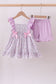 Purple floral smocked ruffle shorts set