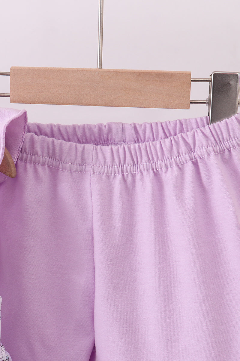 Purple floral smocked ruffle shorts set