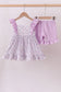 Purple floral smocked ruffle shorts set