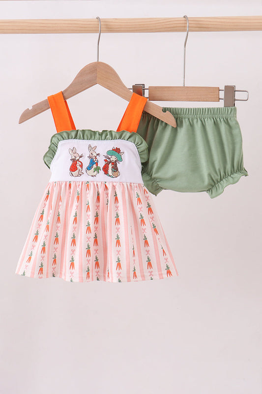 Bunny embroidery ruffle bloomer set