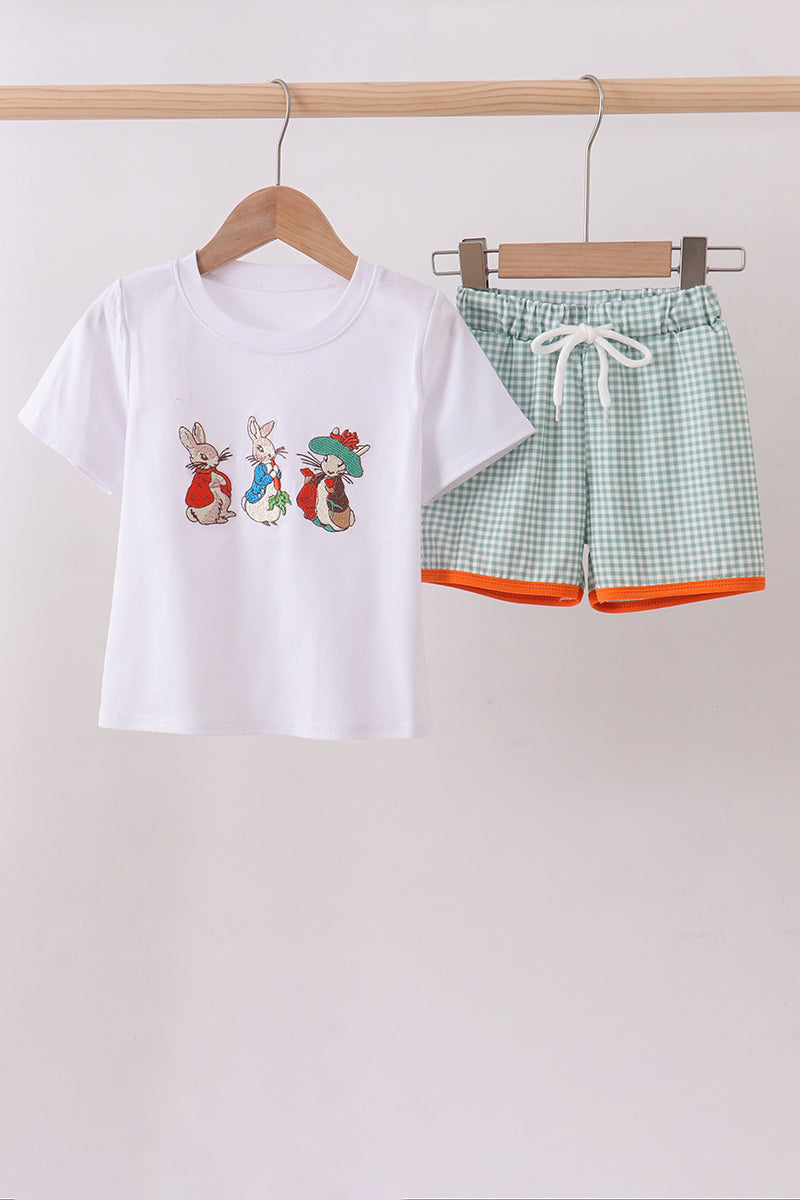 Bunny embroidery gingham shorts set