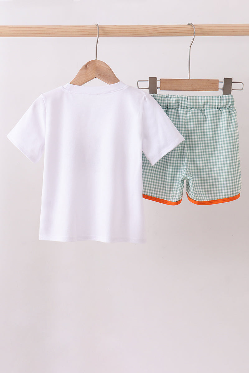 Bunny embroidery gingham shorts set