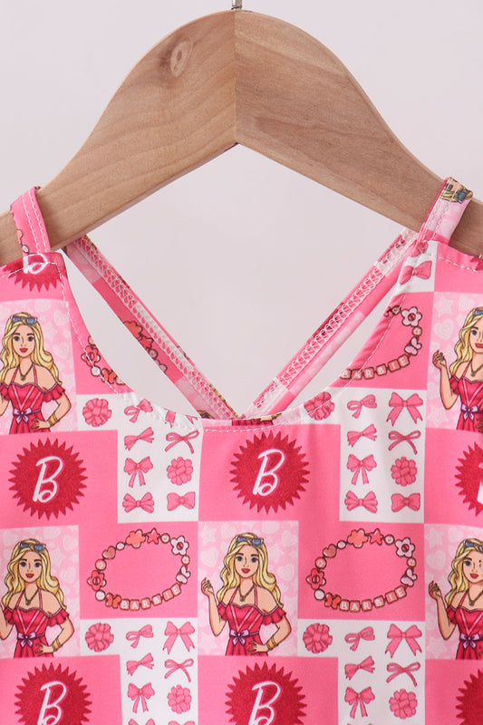 Character checkered print girl skort set