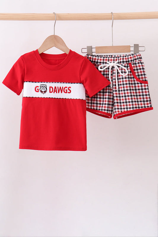 Georgia go dawgs embroidery plaid shorts set