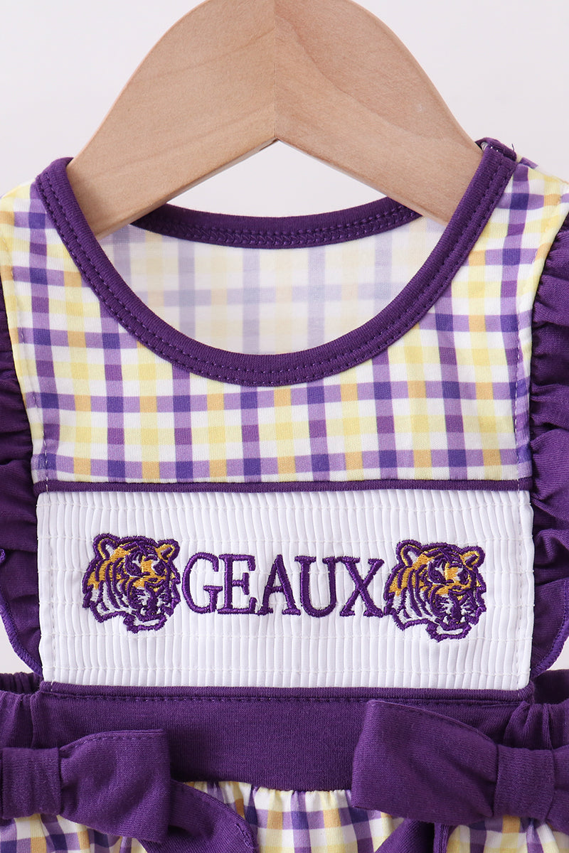 Purple LSU GEAUX smocked ruffle bubble