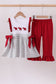 Maroon Alabama embroidery stripe ruffle pants set