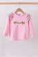 Pink puppy clover embroidery ruffle top