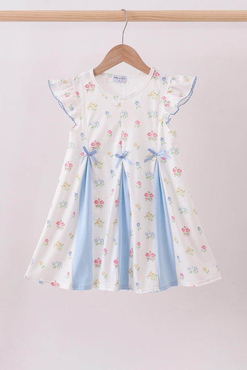 Blue floral bow ruffle dress